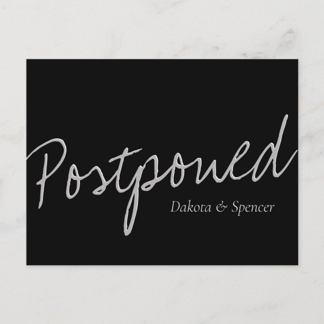 Casual Script | Black Gray Postponed Wedding Postcard (Front)