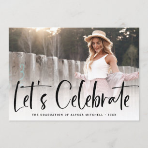 Casual Script Black Two Photo Graduation Party Invitation