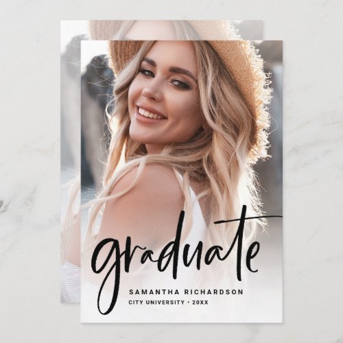 Casual Script Black  Two Photo Graduation Party Invitation