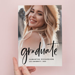 Casual Script Black   Two Photo Graduation Party Invitation Postcard