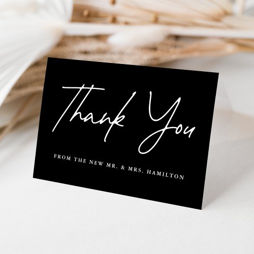 Casual Script Black Wedding Thank You Card