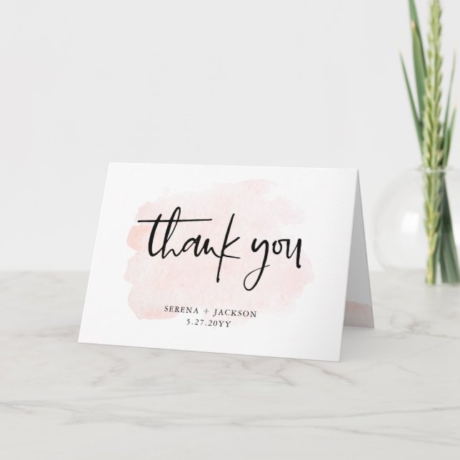 Casual Script | Blush Minimalist Wedding Letterpress Thank You Card (Front)