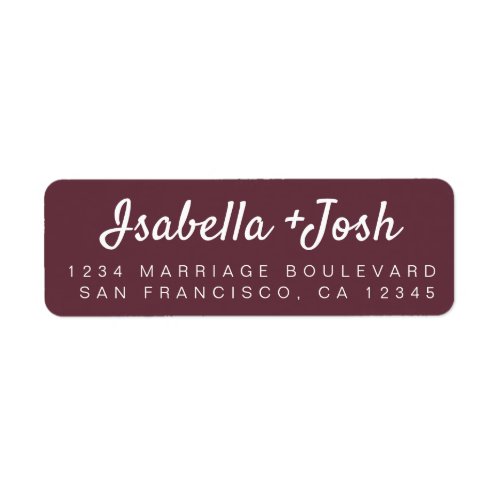 Casual Script Burgundy Wedding Return Address Label