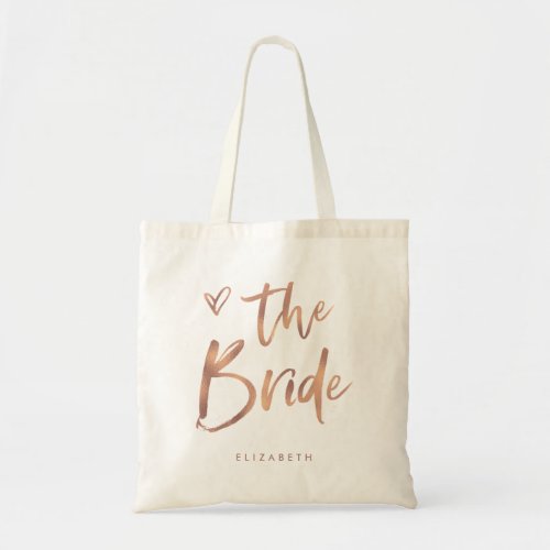 Casual Script  Chic Rose Gold Bride Tote Bag