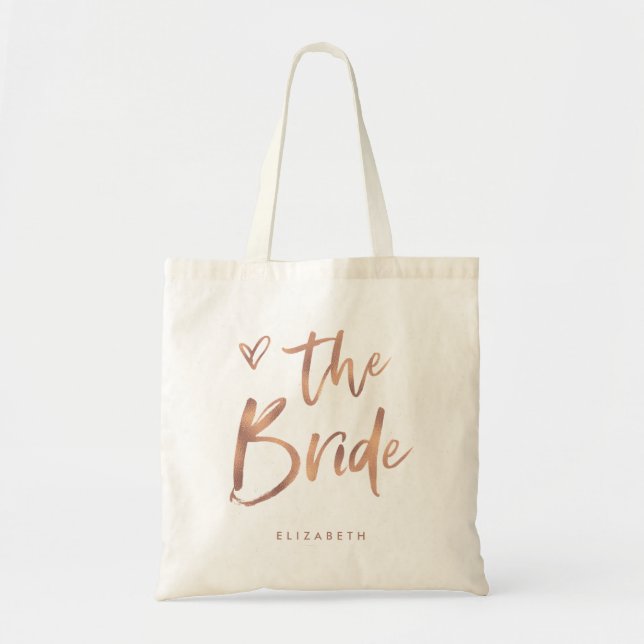 Casual Script | Chic Rose Gold Bride Tote Bag (Front)