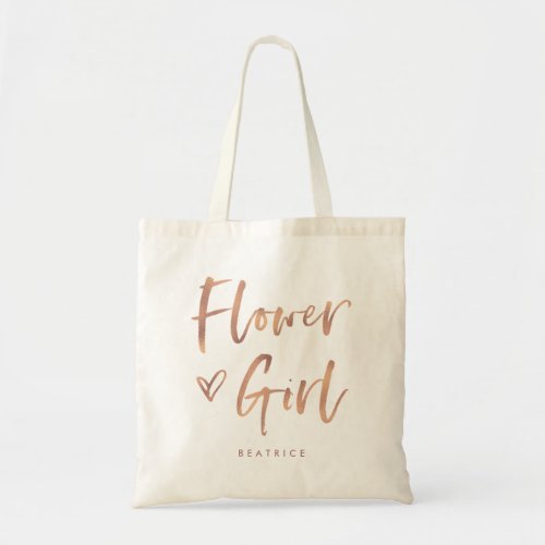 Casual Script  Chic Rose Gold Flower Girl Gift Tote Bag