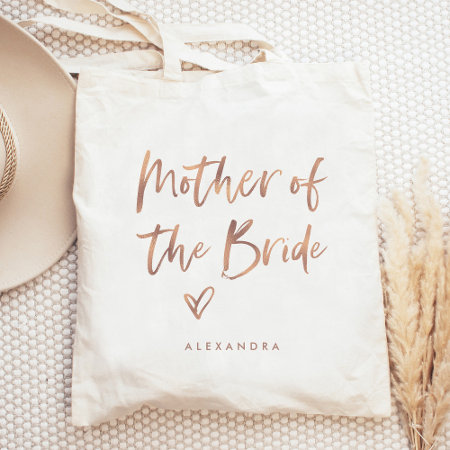 Casual Script | Chic Rose Gold Mother Of The Bride Tote Bag