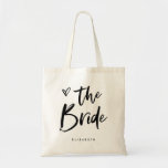 Casual Script | Chic Simple Bride Tote Bag<br><div class="desc">This stylish and chic bridal party gift bag features modern,  casual black script typography that says "Bride, " and a trendy scribbled heart,  with her name in simple bold text. The perfect elegant keepsake gift for the new bride.</div>