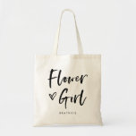Casual Script | Chic Simple Flower Girl Gift Tote Bag<br><div class="desc">This stylish and chic bridal party gift bag features modern,  casual black script typography that says "Flower Girl, " and a trendy scribbled heart,  with her name in simple bold text. The perfect elegant wedding gift for your entire wedding party.</div>