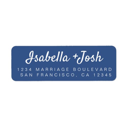 Casual Script Classic Blue Wedding Return Address Label