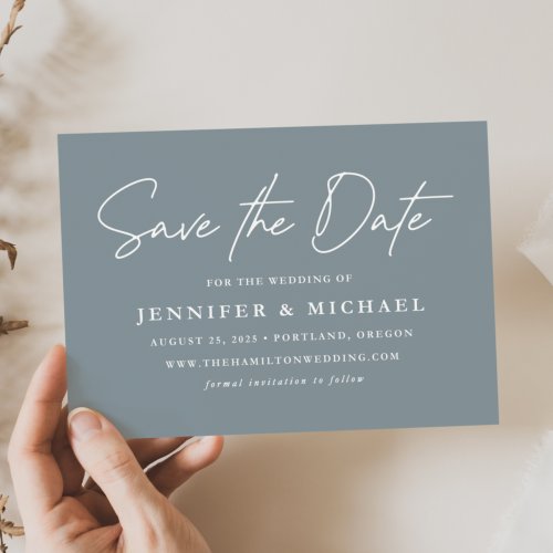 Casual Script Dusty Blue Wedding Save The Date