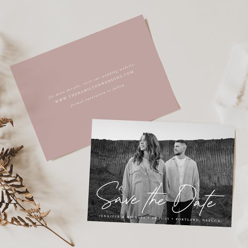 Casual Script Dusty Rose Photo Save The Date