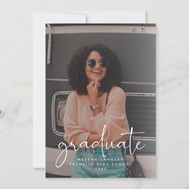 Casual Script Faux Vellum Photo Graduation Announcement (Front)