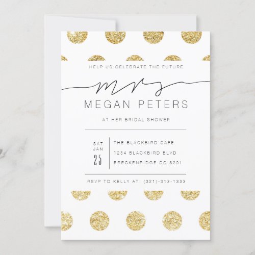 Casual Script  Gold Polka Dot Bridal Shower Invitation