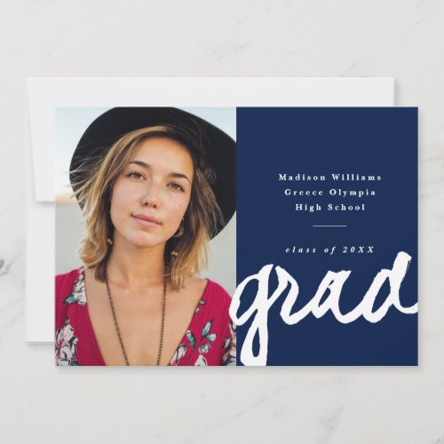 Casual Script Grad  Simple Photo Graduation Announcement