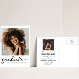 Casual Script Graduation Save The Date Photo Postcard