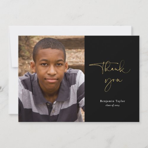 Casual Script Graduation Thank You Card with Photo