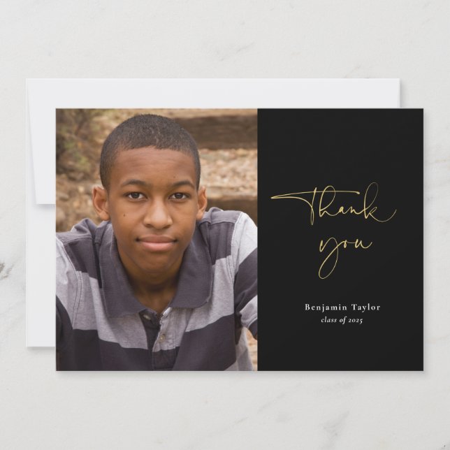 Casual Script Graduation Thank You Card with Photo (Front)