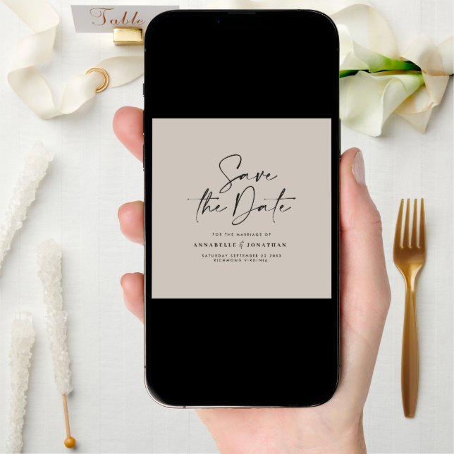 Casual script grey modern minimal wedding save the date (Front Digital)