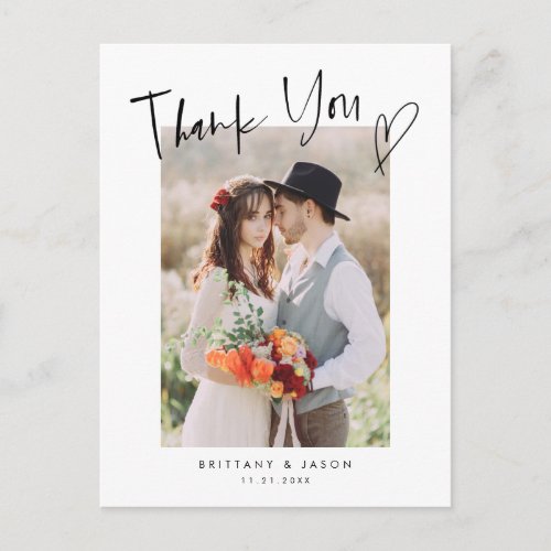 Casual Script Heart Modern Wedding Photo Postcard