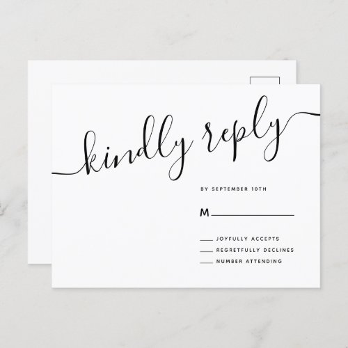 Casual Script Kindly Reply Wedding RSVP Postcard