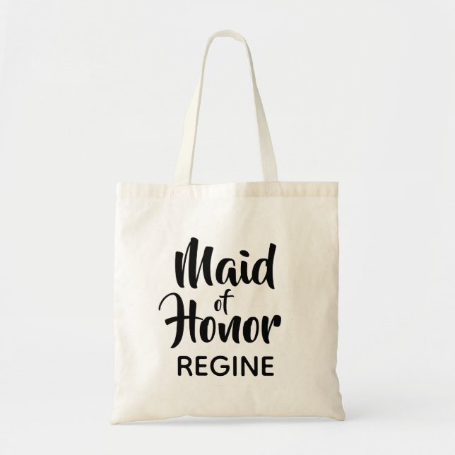 Casual Script Maid of Honor Monogram Favor Tote Bag (Front)