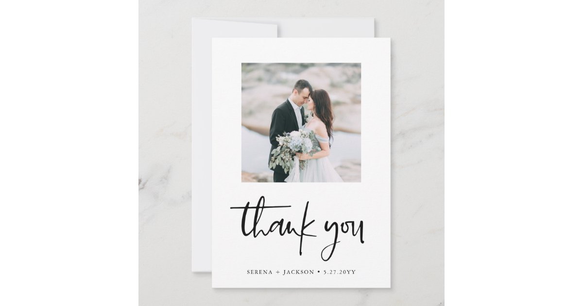 Casual Script | Minimalist Two Photo Wedding Thank You Card | Zazzle