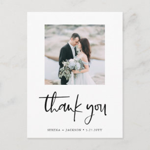 Casual Script   Minimalist Wedding Photo Thank You Postcard