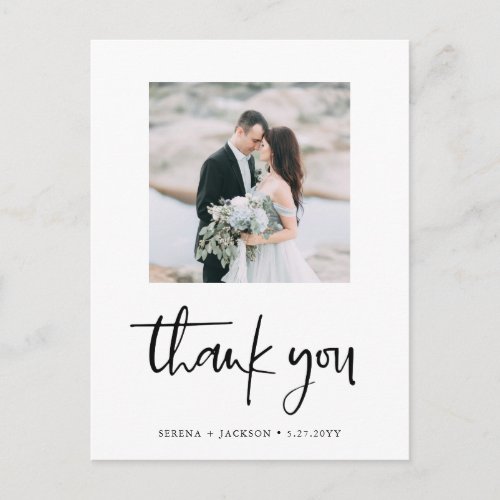 Casual Script  Minimalist Wedding Photo Thank You Postcard