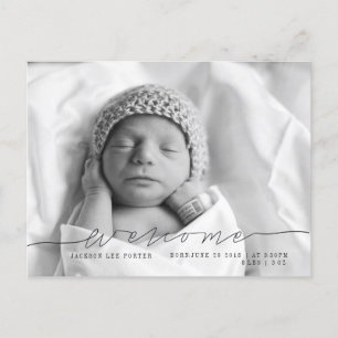 Casual Script Modern Baby Announcement Photo Postcard