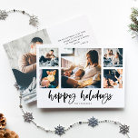 Casual Script Multi Photo Grid | Happy Holidays Holiday Card<br><div class="desc">This simple,  classic black and white family Christmas greeting card features modern,  casual script typography that says "Happy Holidays",  with a multi photo grid of five photos on the front and one more on the back.</div>