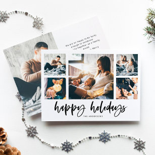 Casual Script Multi Photo Grid   Happy Holidays Holiday Card