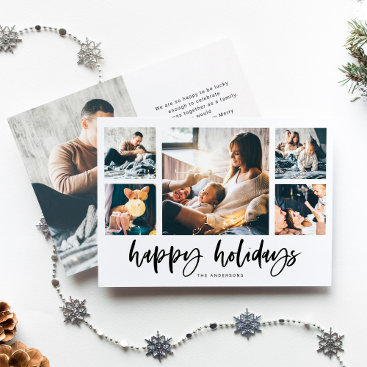 Casual Script Multi Photo Grid | Happy Holidays Holiday Card