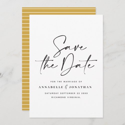 Casual script mustard typography wedding save the date