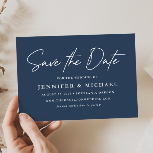 Casual Script Navy Wedding Save The Date