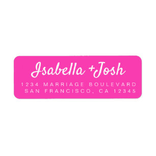 Casual Script Neon Pink Wedding Return Address Label
