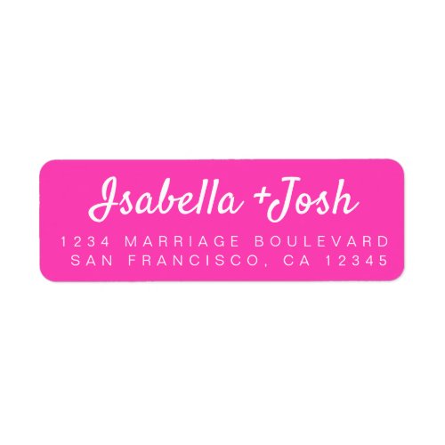 Casual Script Neon Pink Wedding Return Address Label