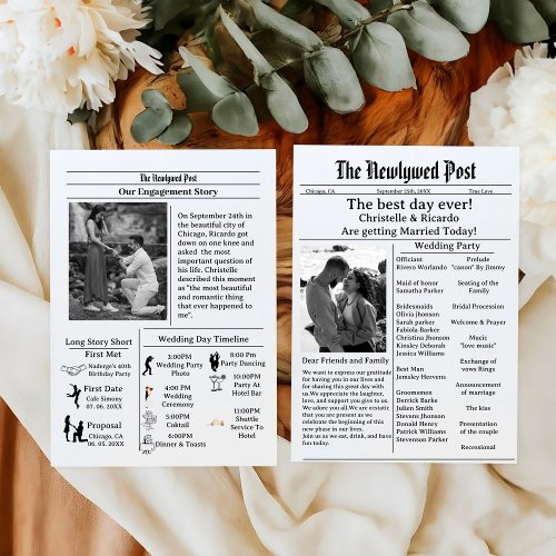 Casual script newspaper wedding save the date invitation