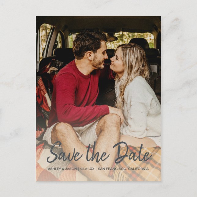 Casual Script Photo Save the Date Announcement Postcard (Front)