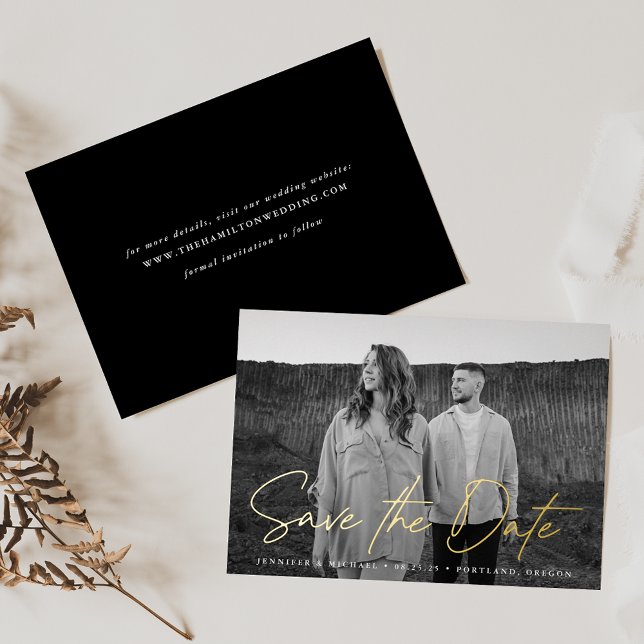 Casual Script Photo Save the Date Foil Invitation (Creator Uploaded)