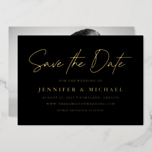 Casual Script Photo Wedding Save the Date Foil Invitation
