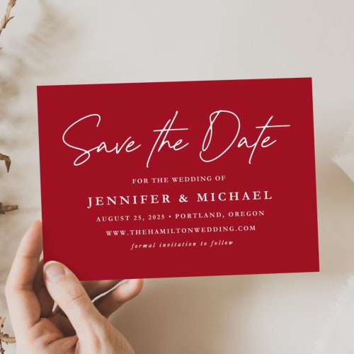 Casual Script Red Wedding Save The Date