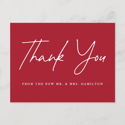 Casual Script Red Wedding Thank You Postcard