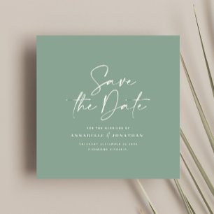 Casual script sage green typography wedding save the date