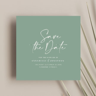 Casual script sage green typography wedding save the date