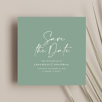 Casual Script Sage Green Typography Wedding Save The Date by paper_petal at Zazzle