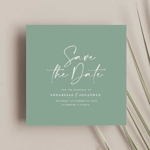 Casual script sage green typography wedding save the date