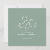 Casual script sage green typography wedding save the date (Front)