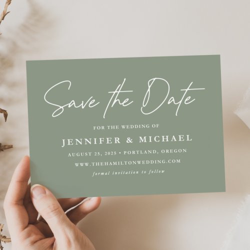 Casual Script Sage Green Wedding Save The Date