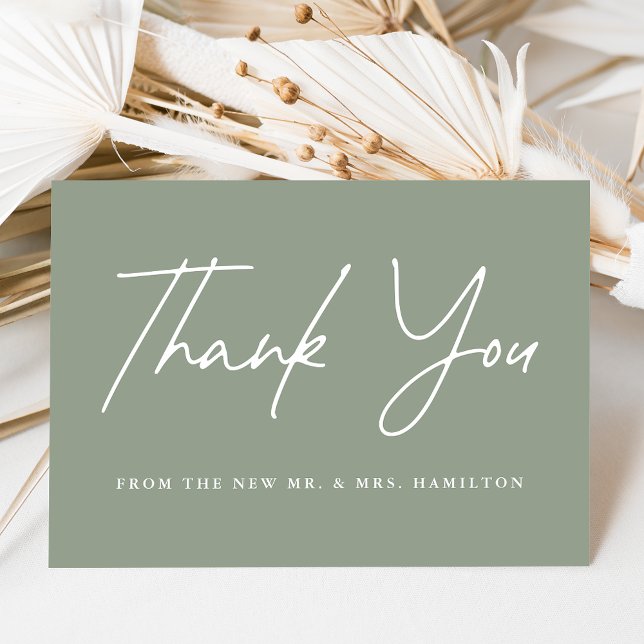 Casual Script Sage Green Wedding Thank You Card (Creator Uploaded)